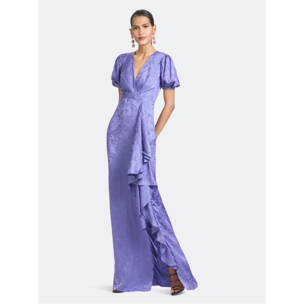 Sachin & Babi Saoirse Draped Satin Jacquard Gown in Purple